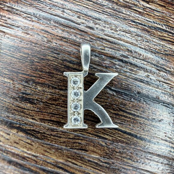 Vintage Sterling Silver Letter K Initial Pendant CZ Stones Hallmark 925 - Picture 8 of 12